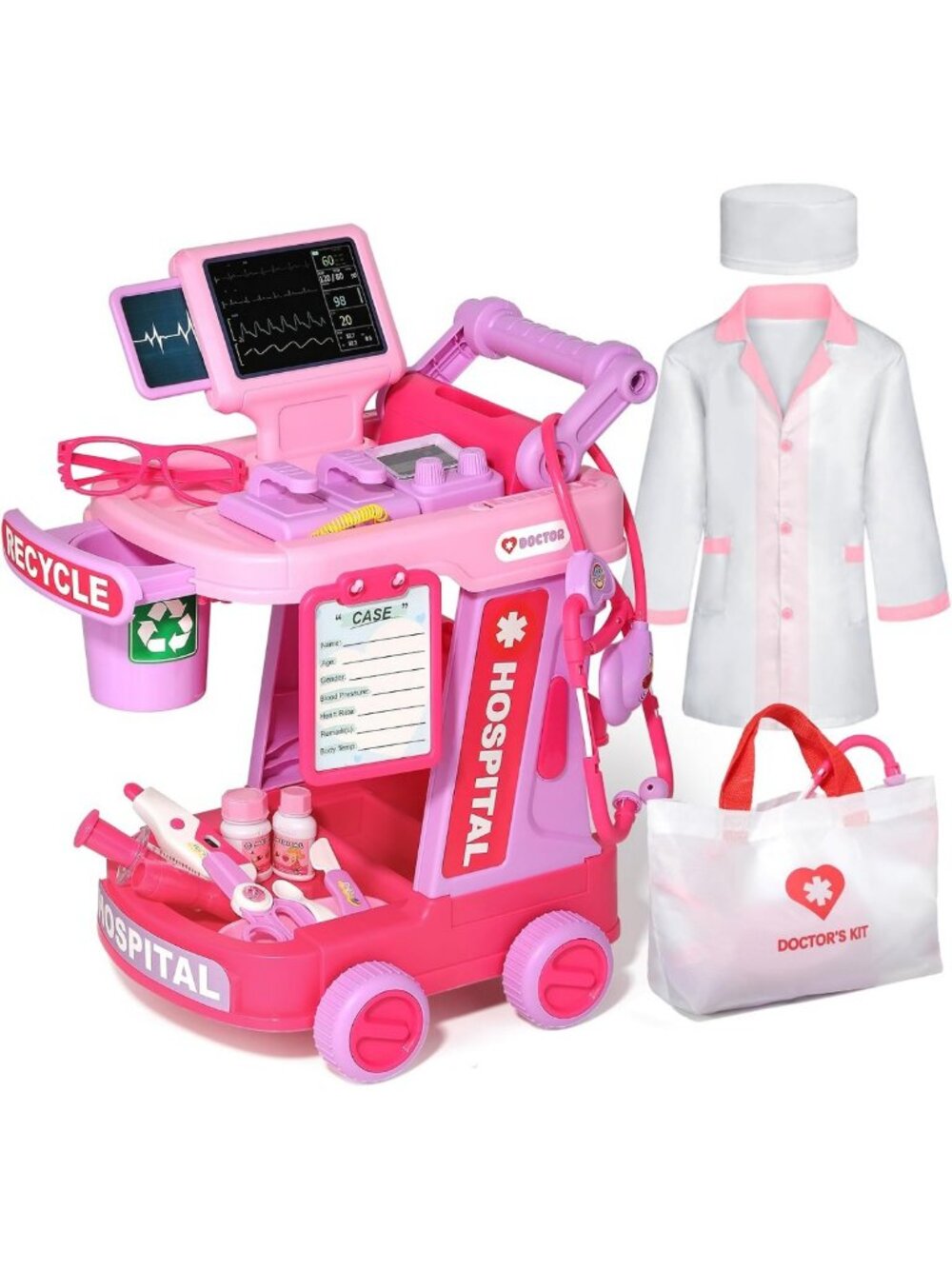 Pink Doctor Kit Toy for Toddlers Ages 2-5, Fun Role Play & Learning Set